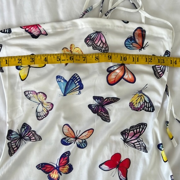 Strapless butterfly print Mini Dress With Gloves SMALL - Picture 12 of 15